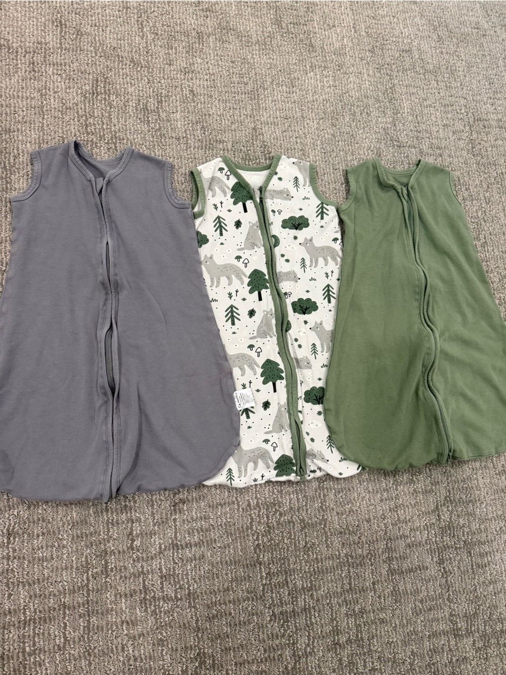 3-Pack Sleep Sacks – Gray, Forest Print & Green